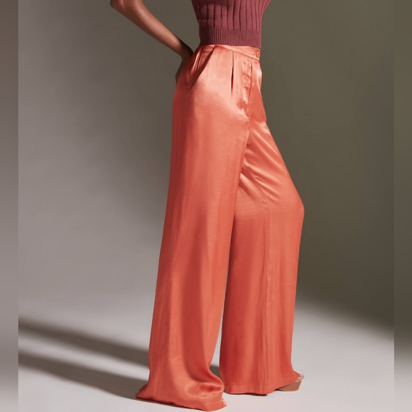NEW Anthropologie Corey Lynn Calter Dark Orange Satin Petra Trousers M - Picture 3 of 15
